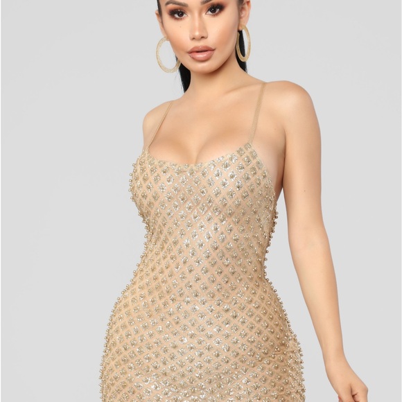 Fashion Nova Roxi Dress Gold Bling - Picture 5 of 5